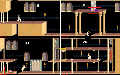 Location of guards denoted by red rectangles, location of Shadow man by yellow rectangle